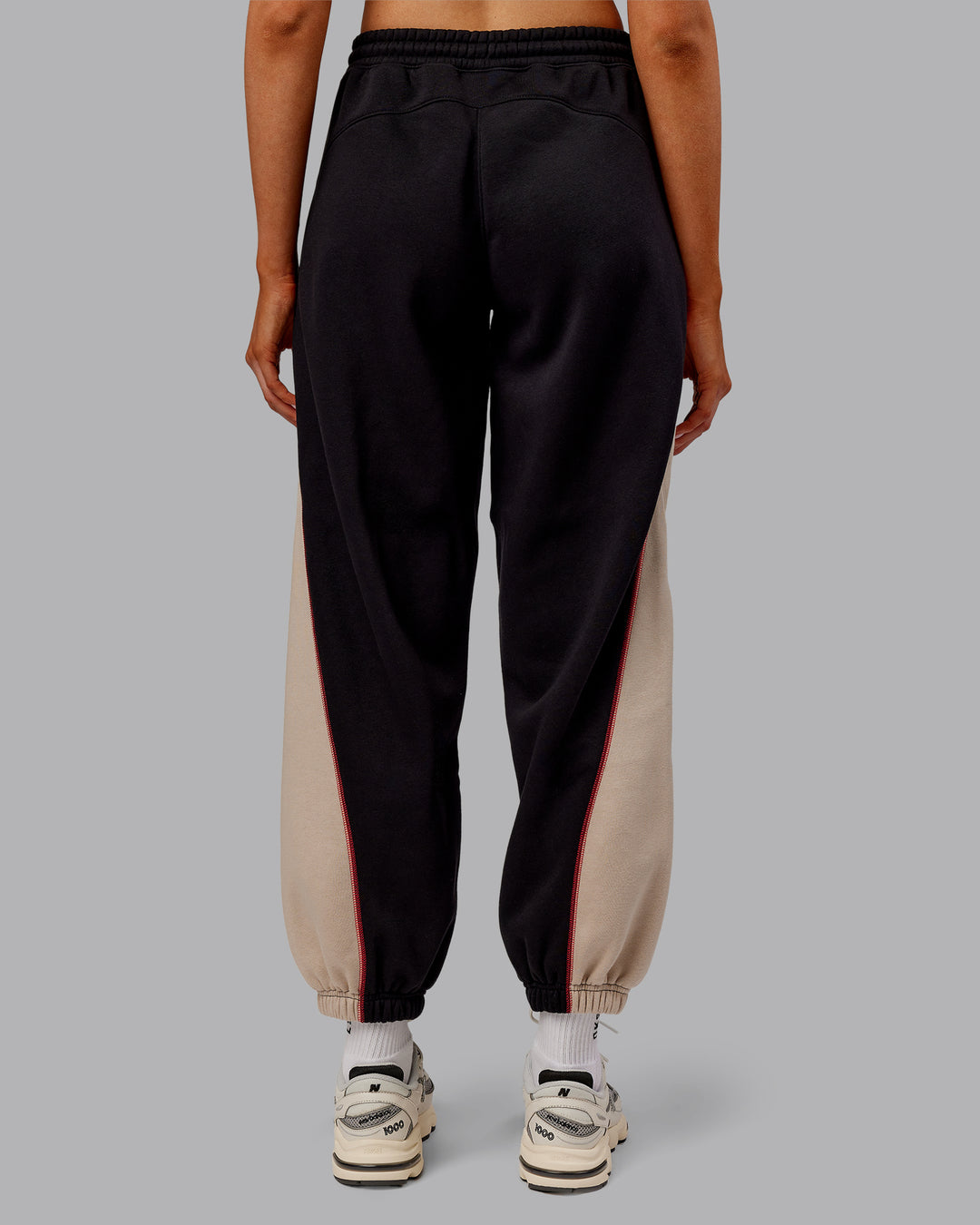 Woman wearing Stitch Up Fleece Sweat Pant - Black/Shale Beige | Model:Ella | Size:S - view 4