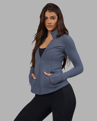 Woman wearing Stride Zip Through Jacket - Night Shadow | Model:Phoebe | Size:S | Thumbnail Index: 6