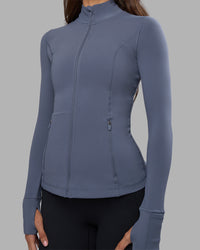 Woman wearing Stride Zip Through Jacket - Night Shadow | Model:Phoebe | Size:S | Thumbnail Index: 5