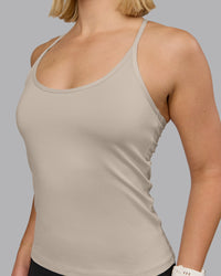 Woman wearing Transition CloudFLX Shelf Bra Tank - Shale Beige | Model:Halle | Size:S | Thumbnail Index: 5
