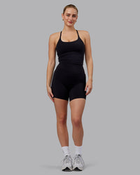 Woman wearing Twist Shelf Bra Tank - Black | Thumbnail Index: 6
