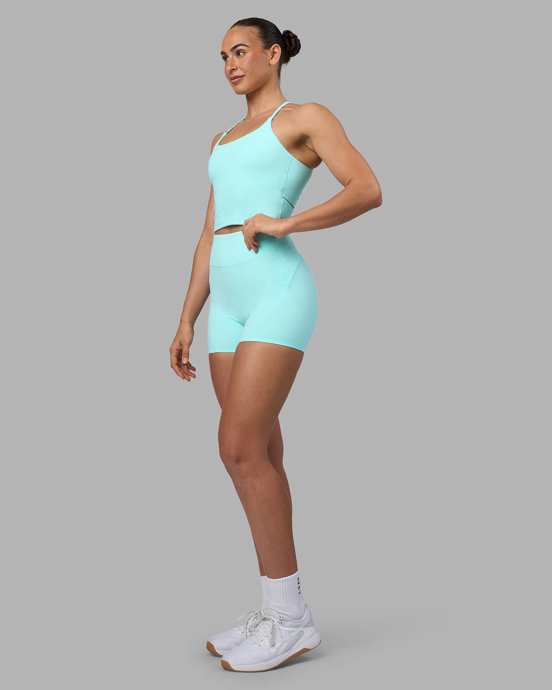 Woman wearing Twist Tank With Shelf Bra - Island Paradise | Model:Sophie | Size:S - view 3