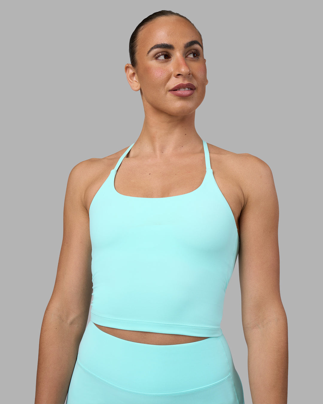 Woman wearing Twist Tank With Shelf Bra - Island Paradise | Model:Sophie | Size:S - view 2