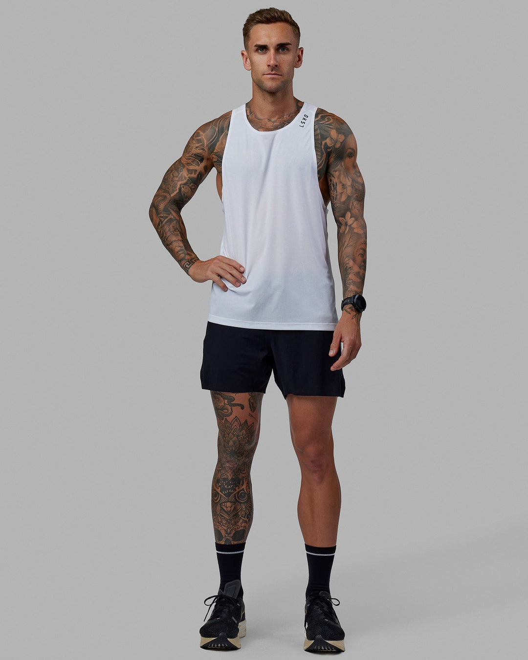 Man wearing UltraAir 5" Lined Performance Short - Black-Reflective - view 6