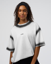 Woman wearing Urban Blur Heavyweight Unisex Oversized Tee - White-Black | Model:Jordan | Size:S | Thumbnail Index: 3