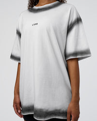 Woman wearing Urban Blur Heavyweight Unisex Oversized Tee - White-Black | Model:Jordan | Size:S | Thumbnail Index: 9