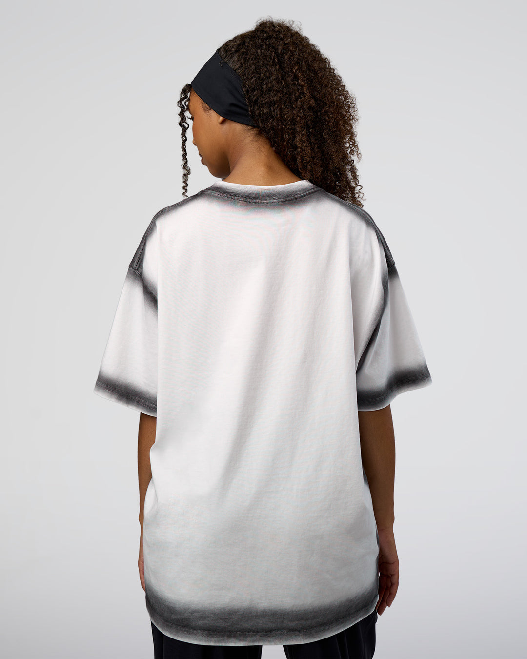 Woman wearing Urban Blur Heavyweight Unisex Oversized Tee - White-Black | Model:Jordan | Size:S - view 9
