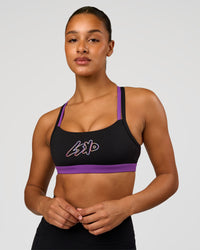 Woman wearing Velocity Graphic Sports Bra - Black-Radiate | Model:Rosie | Size:S | Thumbnail Index: 4