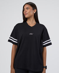 Woman wearing Victory FLXCotton Oversized Tee - Black-White | Model:Rhiley | Size:S | Thumbnail Index: 0