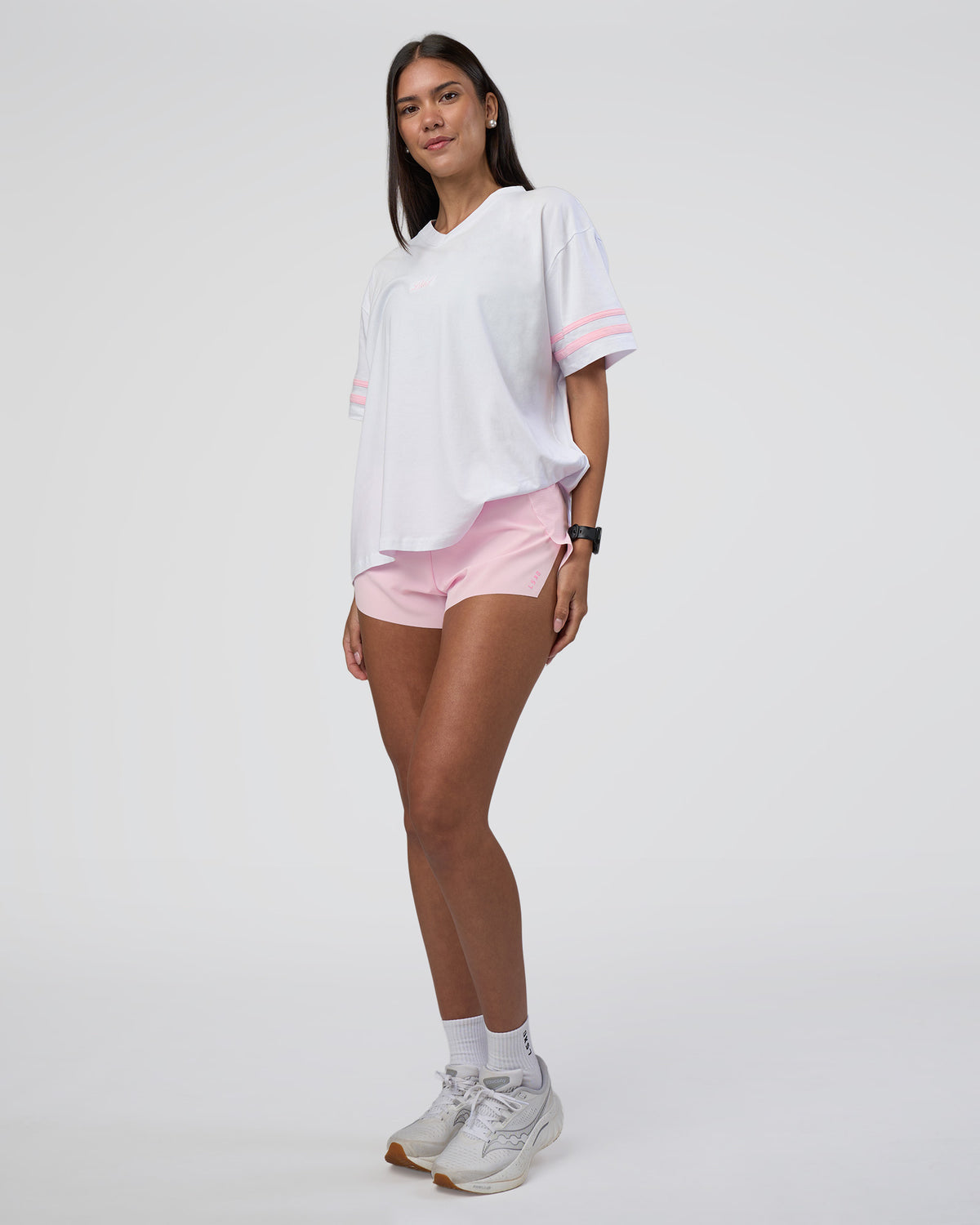 Woman wearing Victory FLXCotton Oversized Tee - White-Marshmallow | Model:Rhiley | Size:S