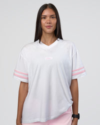 Woman wearing Victory FLXCotton Oversized Tee - White-Marshmallow | Model:Rhiley | Size:S | Thumbnail Index: 0