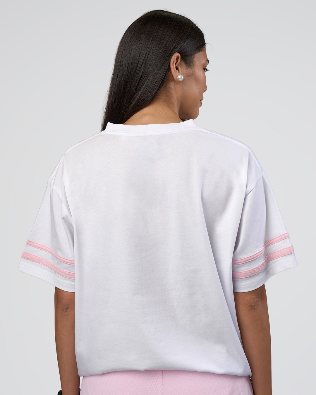 Woman wearing Victory FLXCotton Oversized Tee - White-Marshmallow | Model:Rhiley | Size:S - view 4