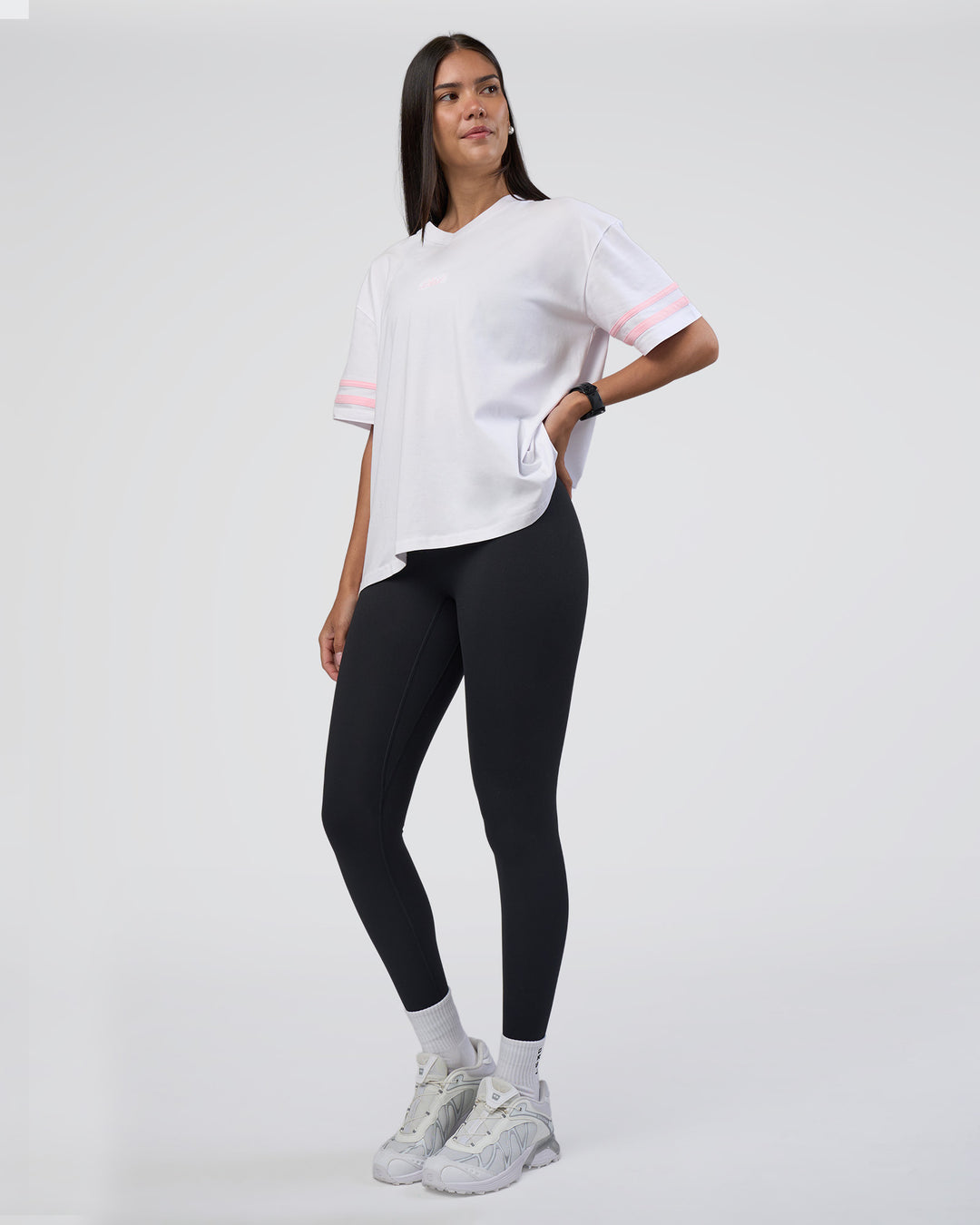Woman wearing Victory FLXCotton Oversized Tee - White-Marshmallow | Model:Rhiley | Size:S - view 7