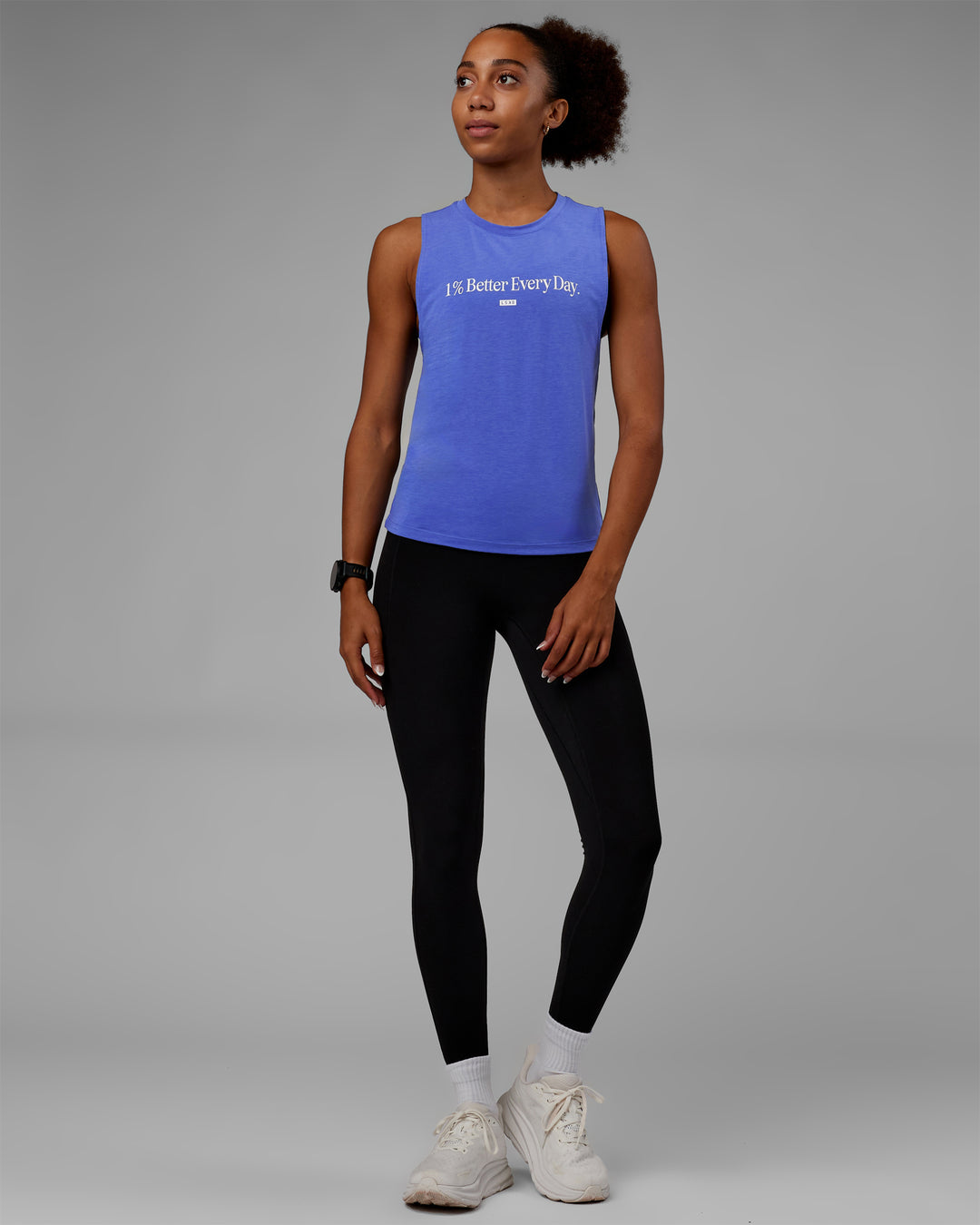 Woman wearing Vital 1% Better Training Tank - Power Cobalt-White - view 5
