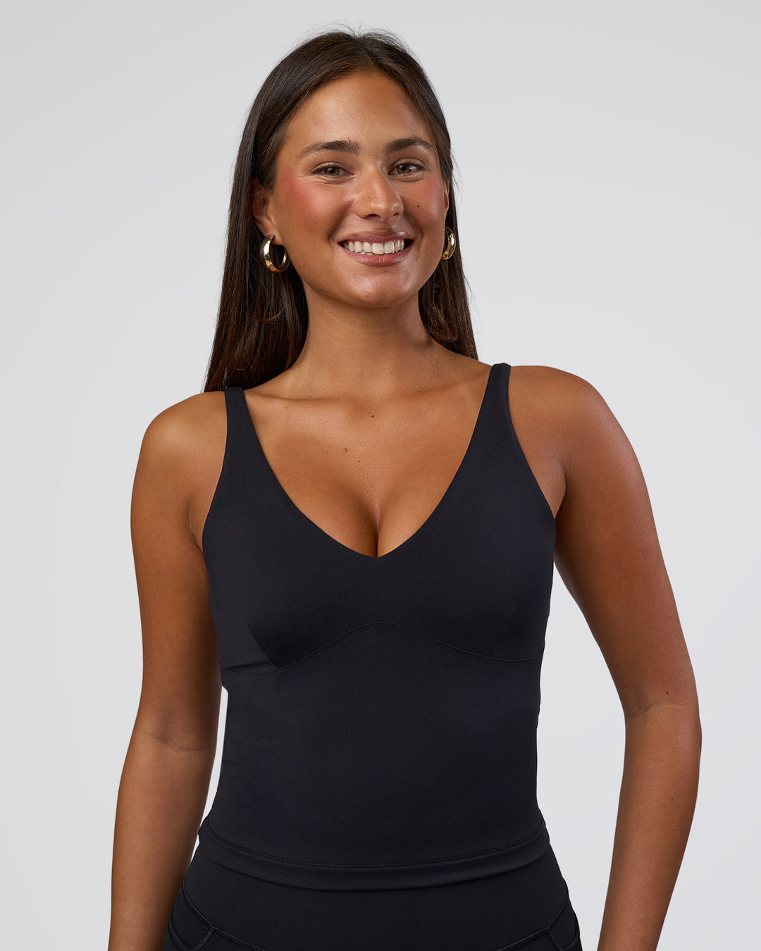 Woman wearing Vitality Active Tank - Black | Model:Bianca | Size:S - view 4