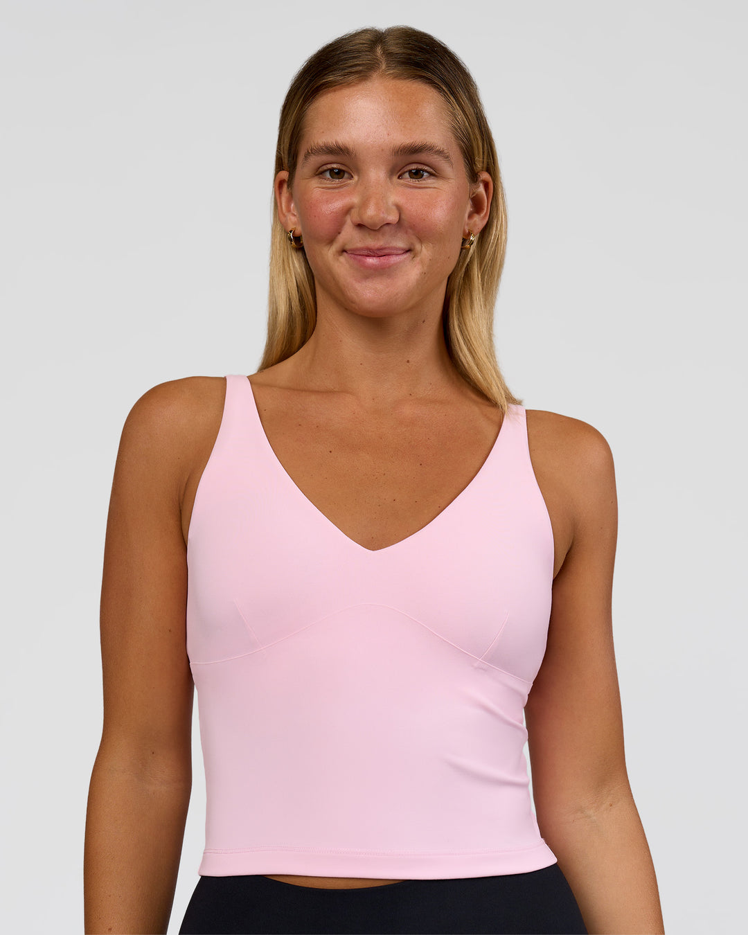 Woman wearing Vitality Active Tank - Marshmallow | Model:Amity | Size:S - view 1