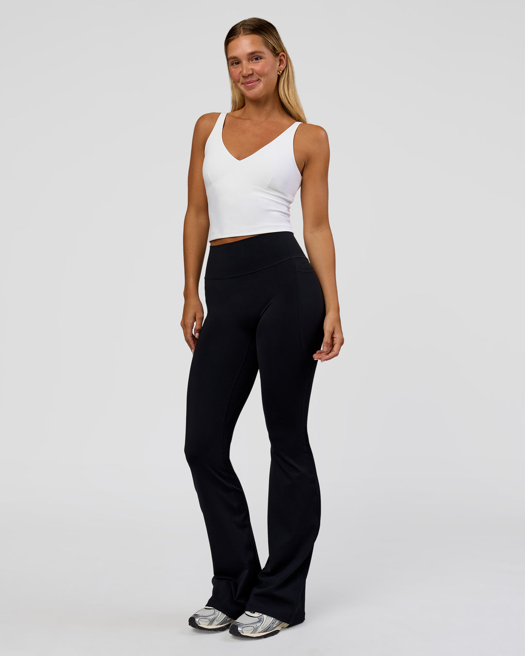 Woman wearing Vitality Active Tank - White | Model:Amity | Size:S - view 5