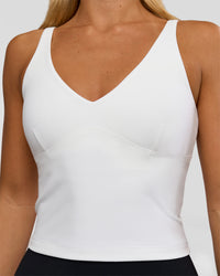 Woman wearing Vitality Active Tank - White | Model:Amity | Size:S | Thumbnail Index: 3