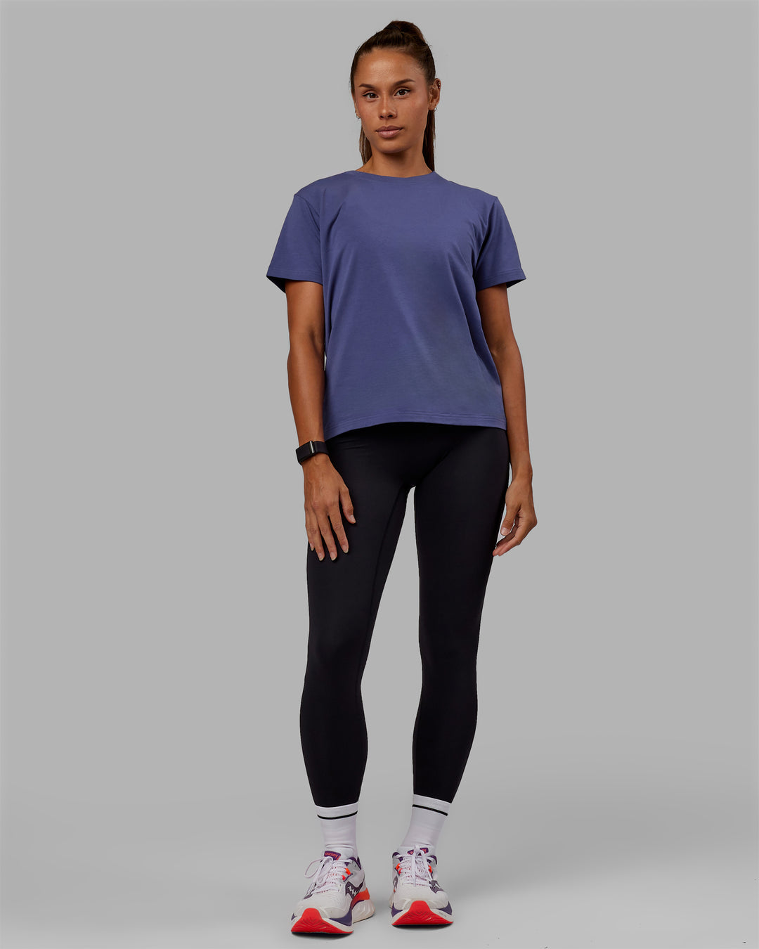 Woman wearing Love The Run FLXCotton Tee - Future Dusk-Galactic Lilac - view 5