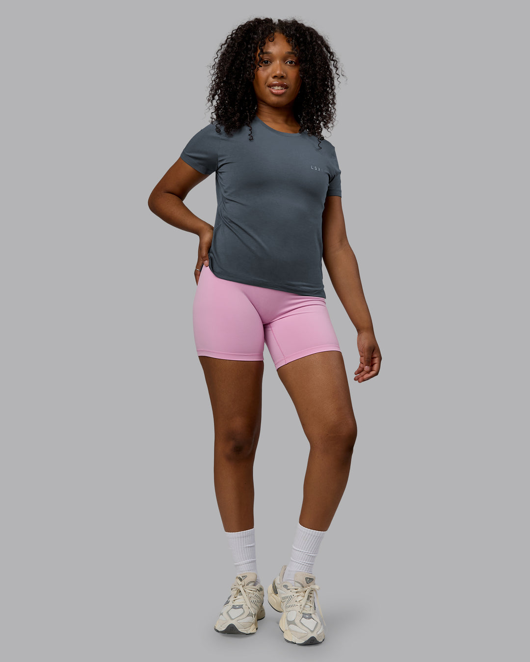 Woman wearing Deluxe PimaFLX Tee - Turbulence - view 5