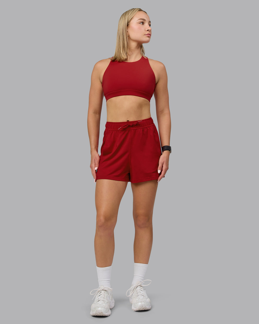 Woman wearing Restore CloudFLX Shorts - Cherry Red - view 1