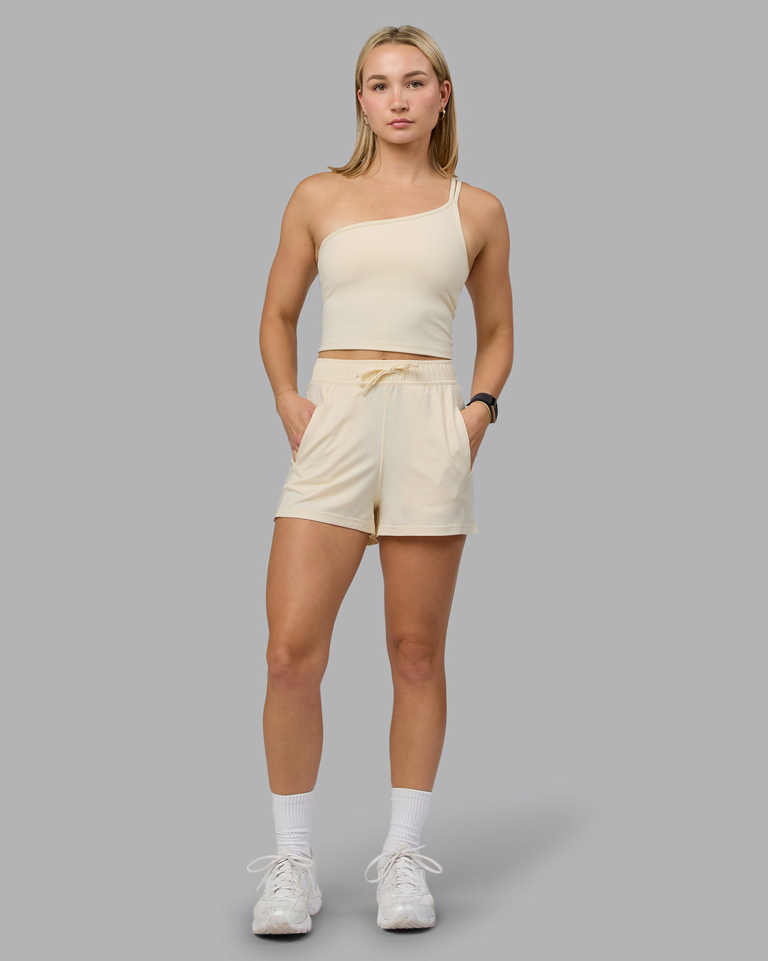 Woman wearing Restore CloudFLX Shorts - Ivory - view 6