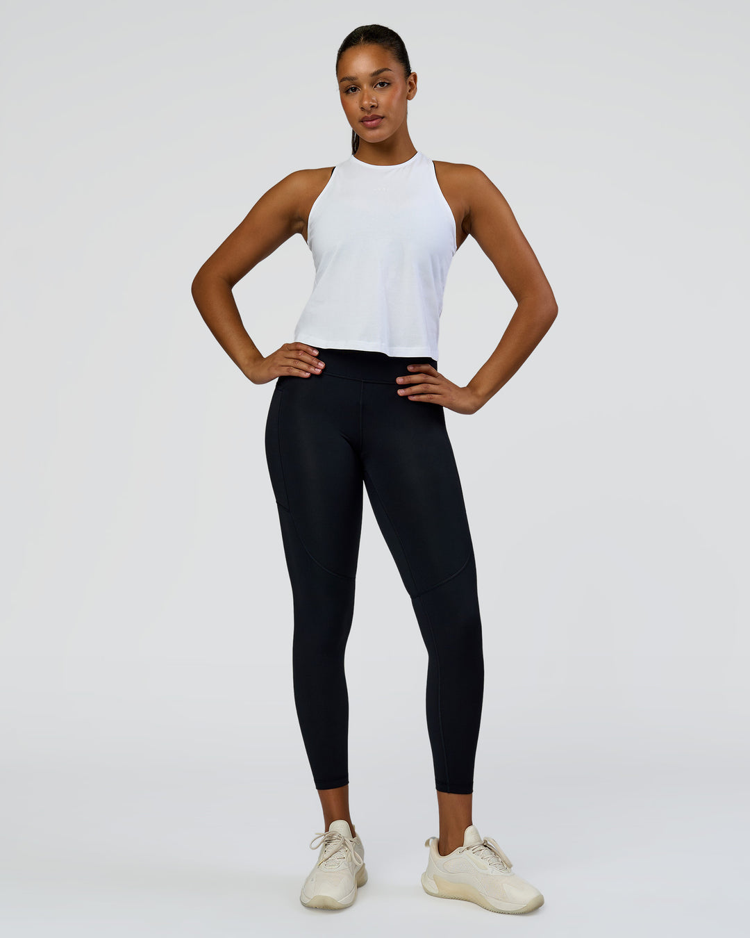 Woman wearing Wrap It Up FLXCotton Tank - White | Model:Rosie | Size:S - view 6