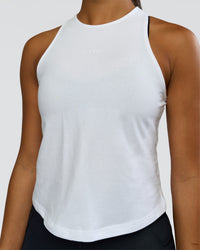 Woman wearing Wrap It Up FLXCotton Tank - White | Model:Rosie | Size:S | Thumbnail Index: 4