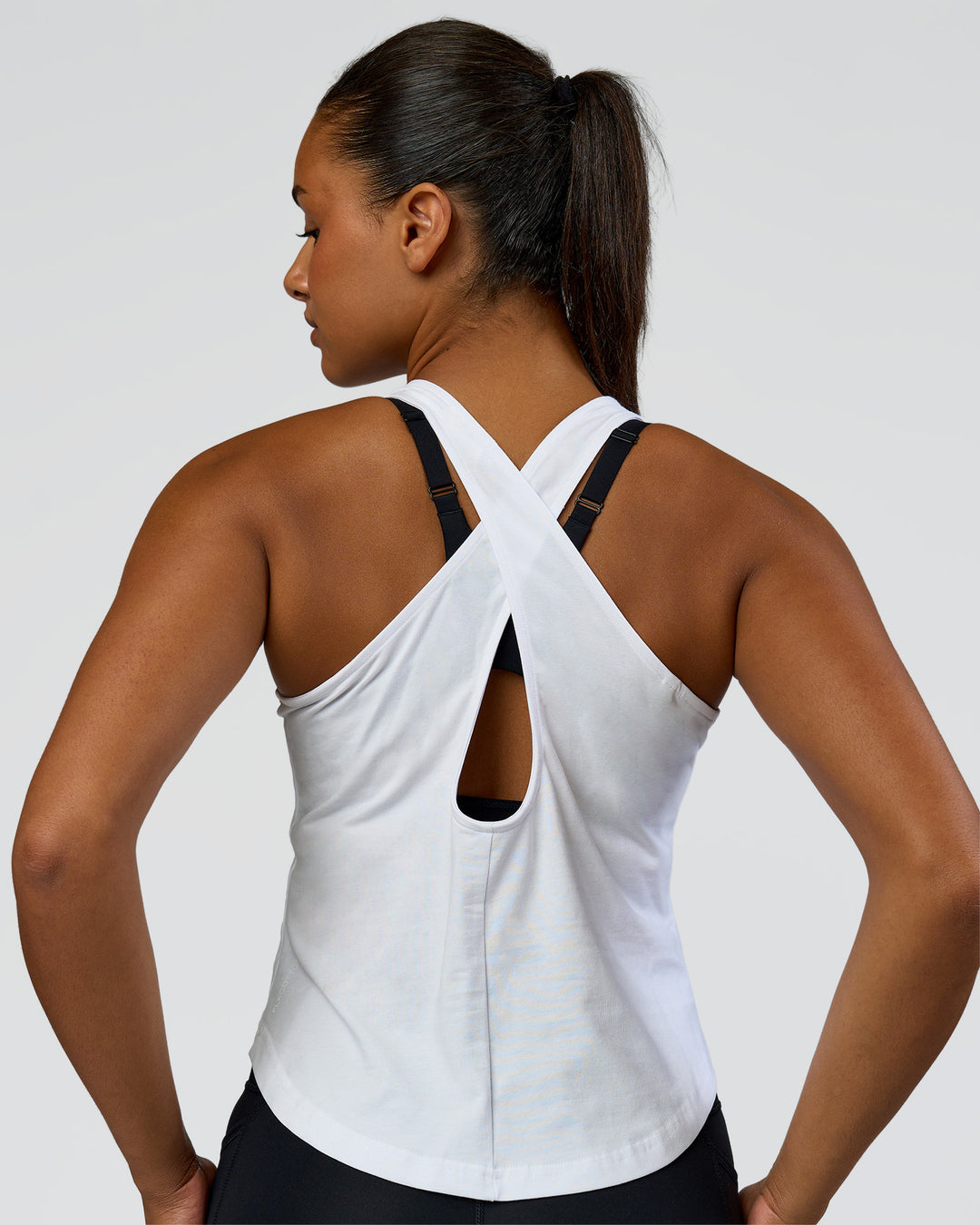 Woman wearing Wrap It Up FLXCotton Tank - White | Model:Rosie | Size:S - view 7