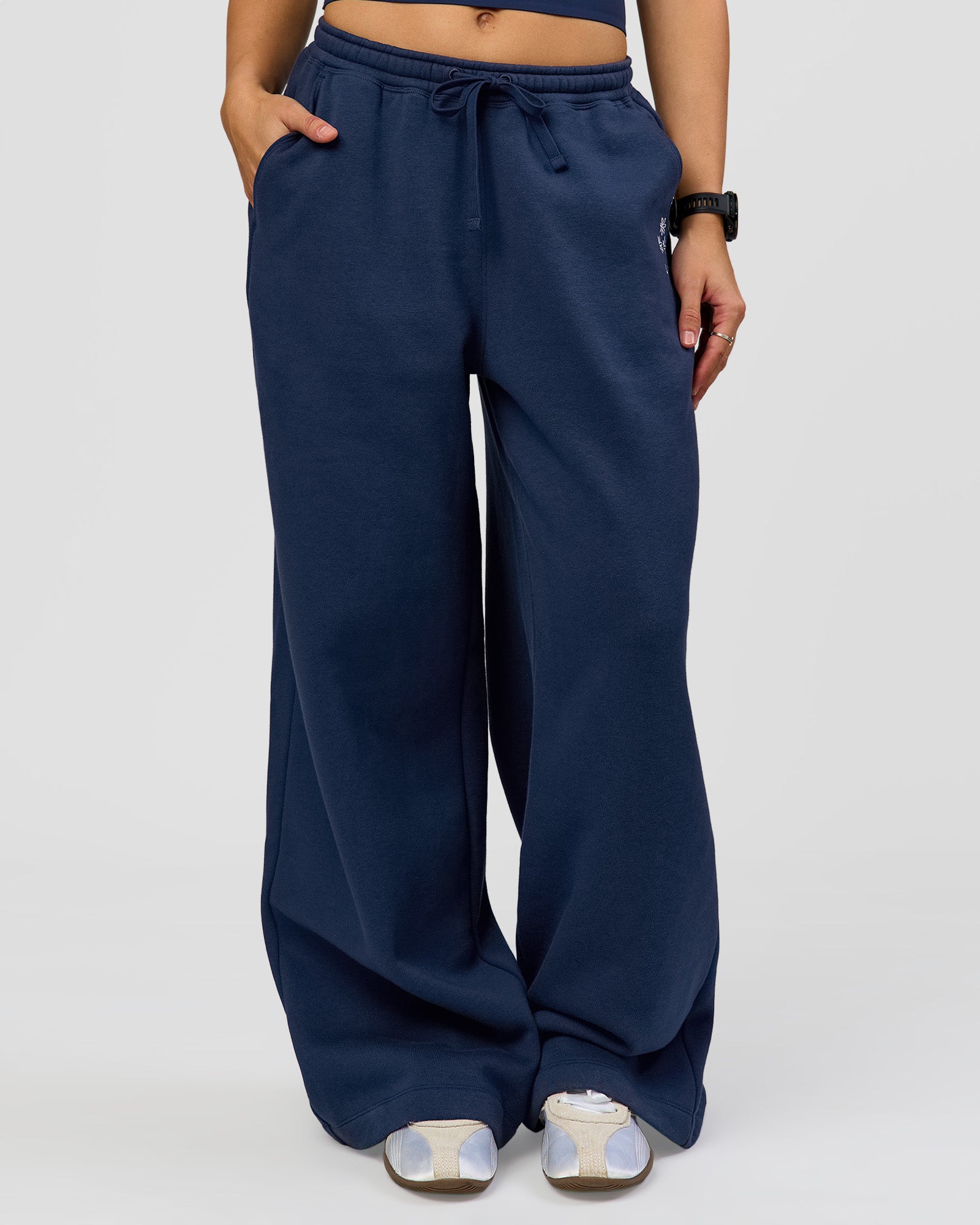 Woman wearing Zola Wide Leg Lounge Pant - Future Navy | Model:Grace | Size:S