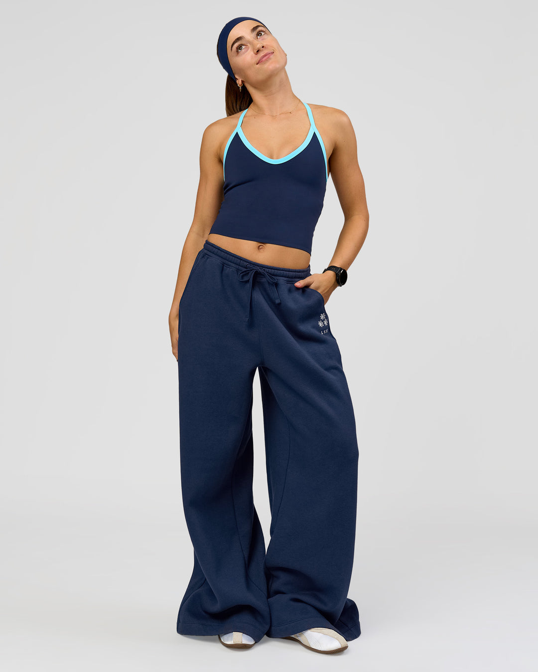 Woman wearing Zola Wide Leg Lounge Pant - Future Navy | Model:Grace | Size:S - view 4