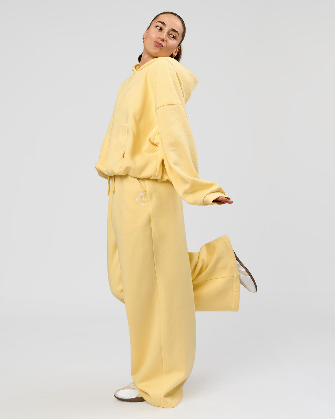 Woman wearing Zola Wide Leg Lounge Pant - Lemon | Model:Grace | Size:S - view 11