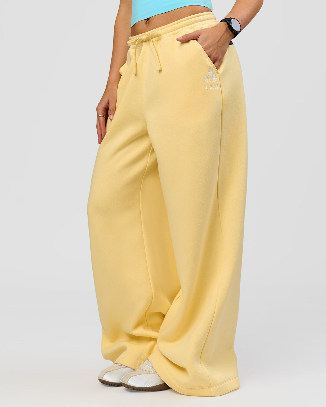 Woman wearing Zola Wide Leg Lounge Pant - Lemon | Model:Grace | Size:S - view 7