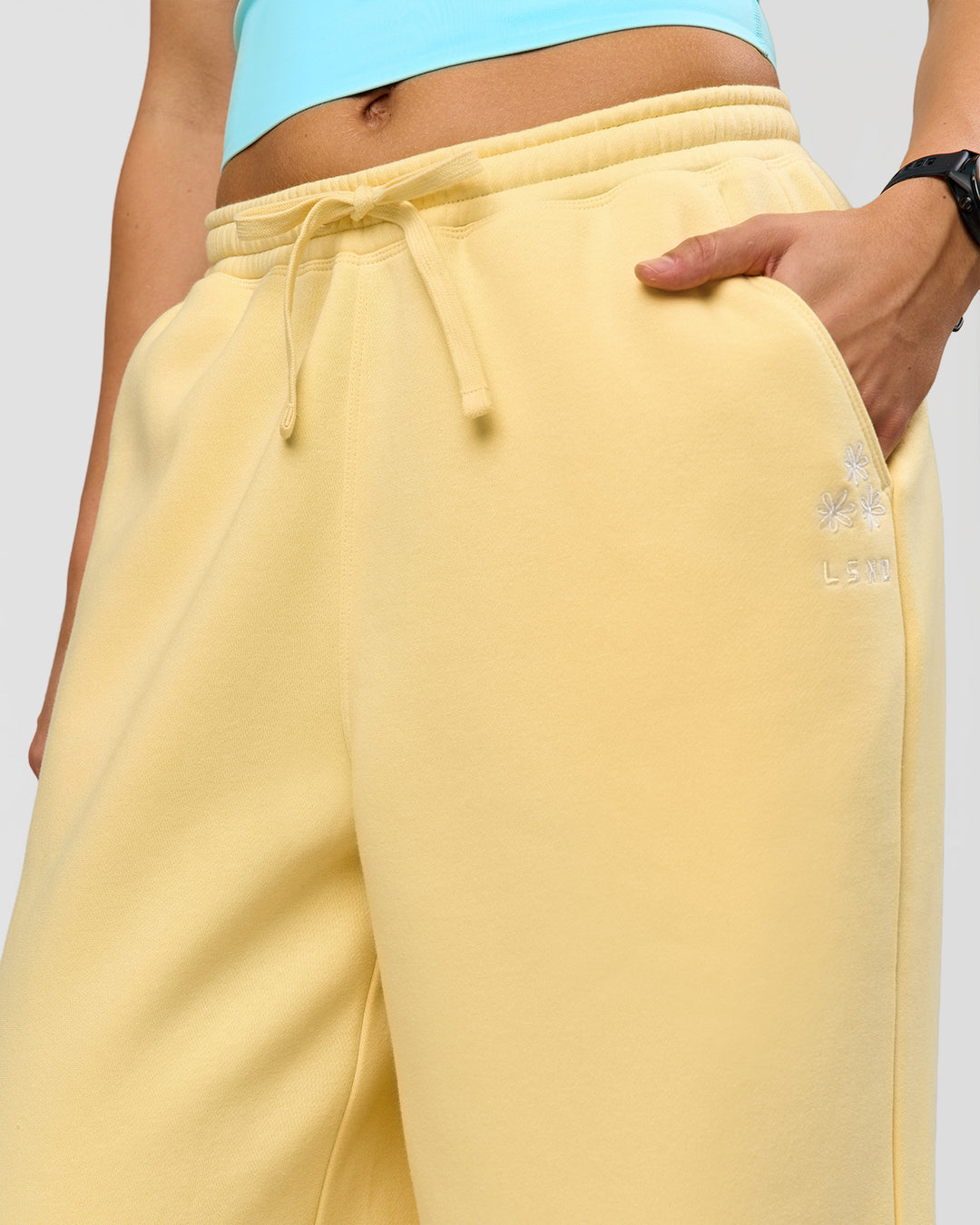 Woman wearing Zola Wide Leg Lounge Pant - Lemon | Model:Grace | Size:S - view 5