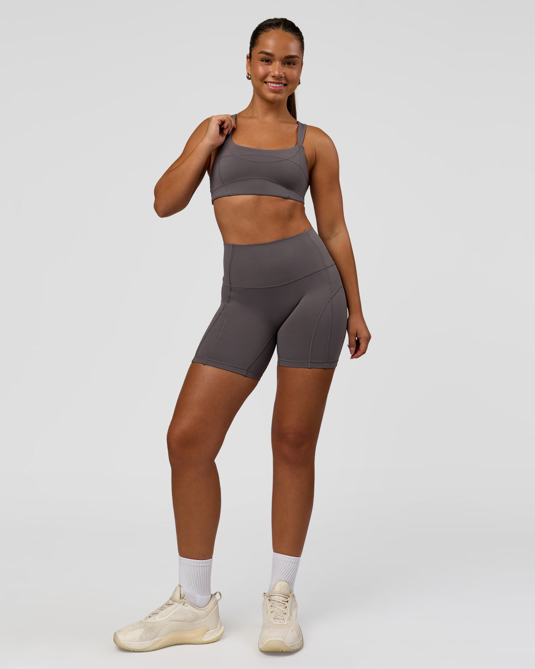 Woman wearing Inertia Sports Bra - Duskstone | Model:Rosie | Size:S - view 5