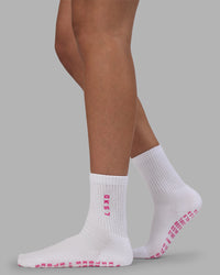 Signal Pilates Crew Grip Socks 2.0 - White-Ultra Pink | Thumbnail Index: 1