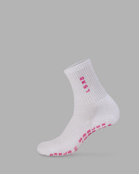 Signal Pilates Crew Grip Socks 2.0 - White-Ultra Pink | Thumbnail Index: 0
