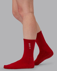 Signal Crew Pilates Grip Sock - Cherry Lacquer-Marshmallow | Thumbnail Index: 2