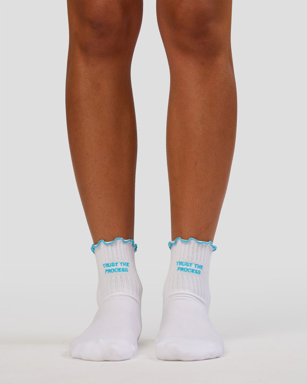 Trust The Process Frill Quarter Sock - White-Baltic Sea - view 2