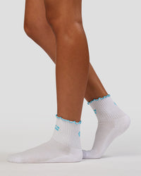Trust The Process Frill Quarter Sock - White-Baltic Sea | Thumbnail Index: 0