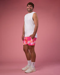 Man wearing BCAM FLXCotton Muscle Tank - White-Ultra Pink | Model:Fletcher | Size:XL | Thumbnail Index: 4