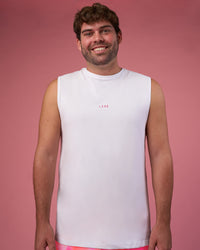 Man wearing BCAM FLXCotton Muscle Tank - White-Ultra Pink | Model:Fletcher | Size:XL | Thumbnail Index: 3