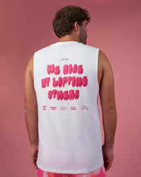 Man wearing BCAM FLXCotton Muscle Tank - White-Ultra Pink | Model:Fletcher | Size:XL | Thumbnail Index: 0