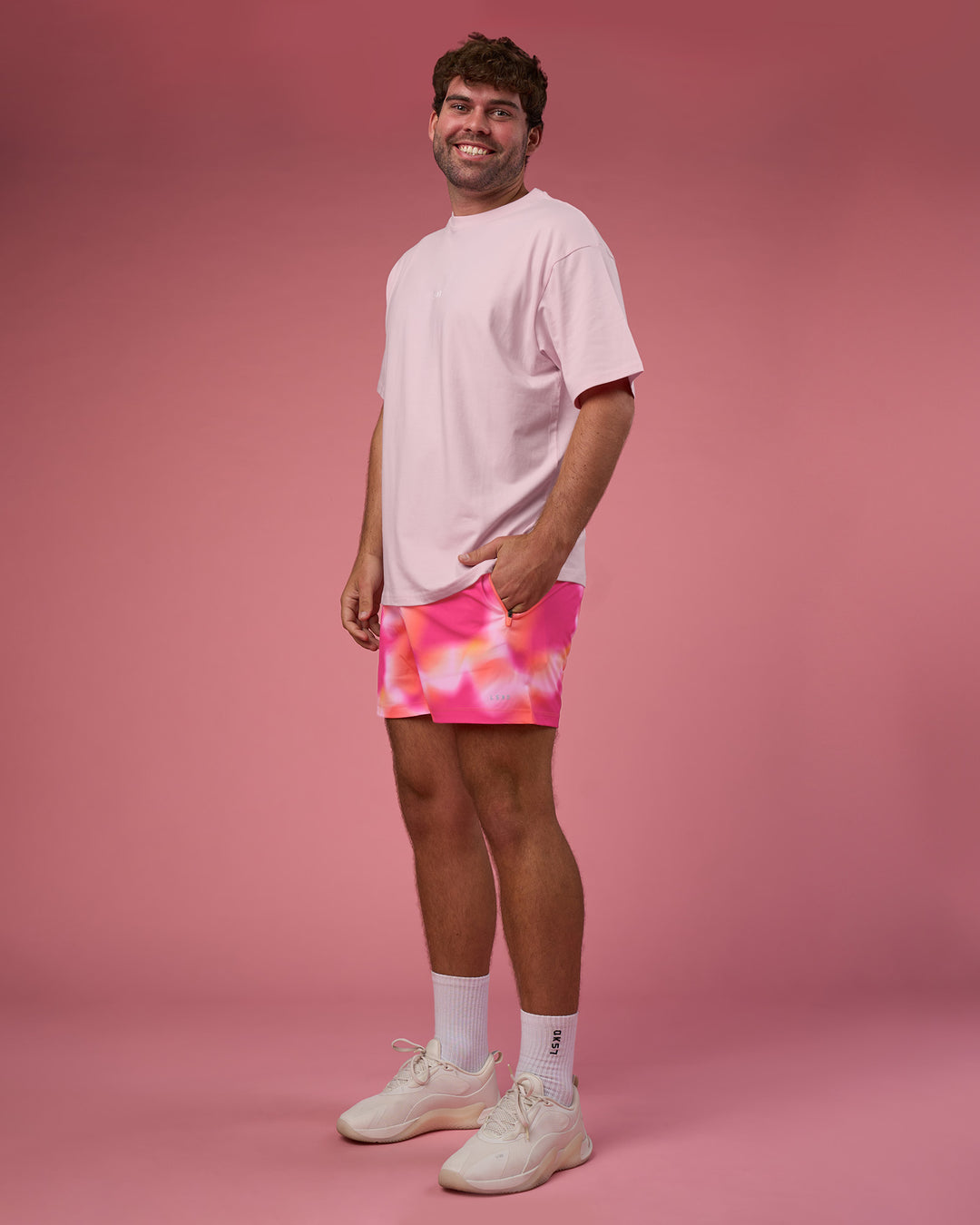 Man wearing BCAM FLXCotton Oversized Tee - Marshmallow-White | Model:Fletcher | Size:XL - view 9