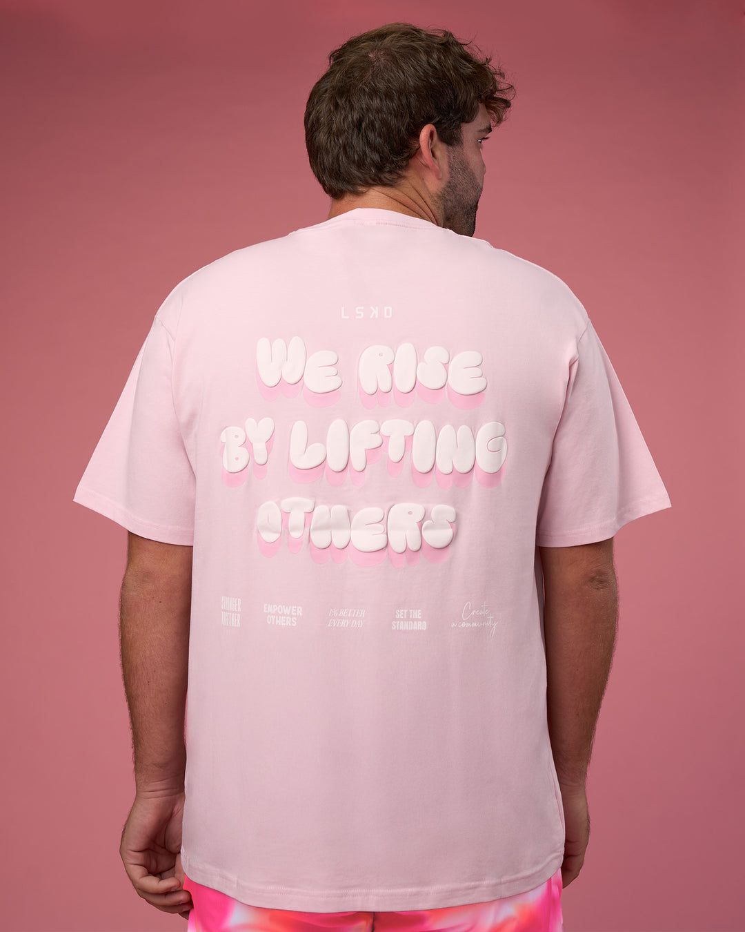 Man wearing BCAM FLXCotton Oversized Tee - Marshmallow-White | Model:Fletcher | Size:XL - view 2