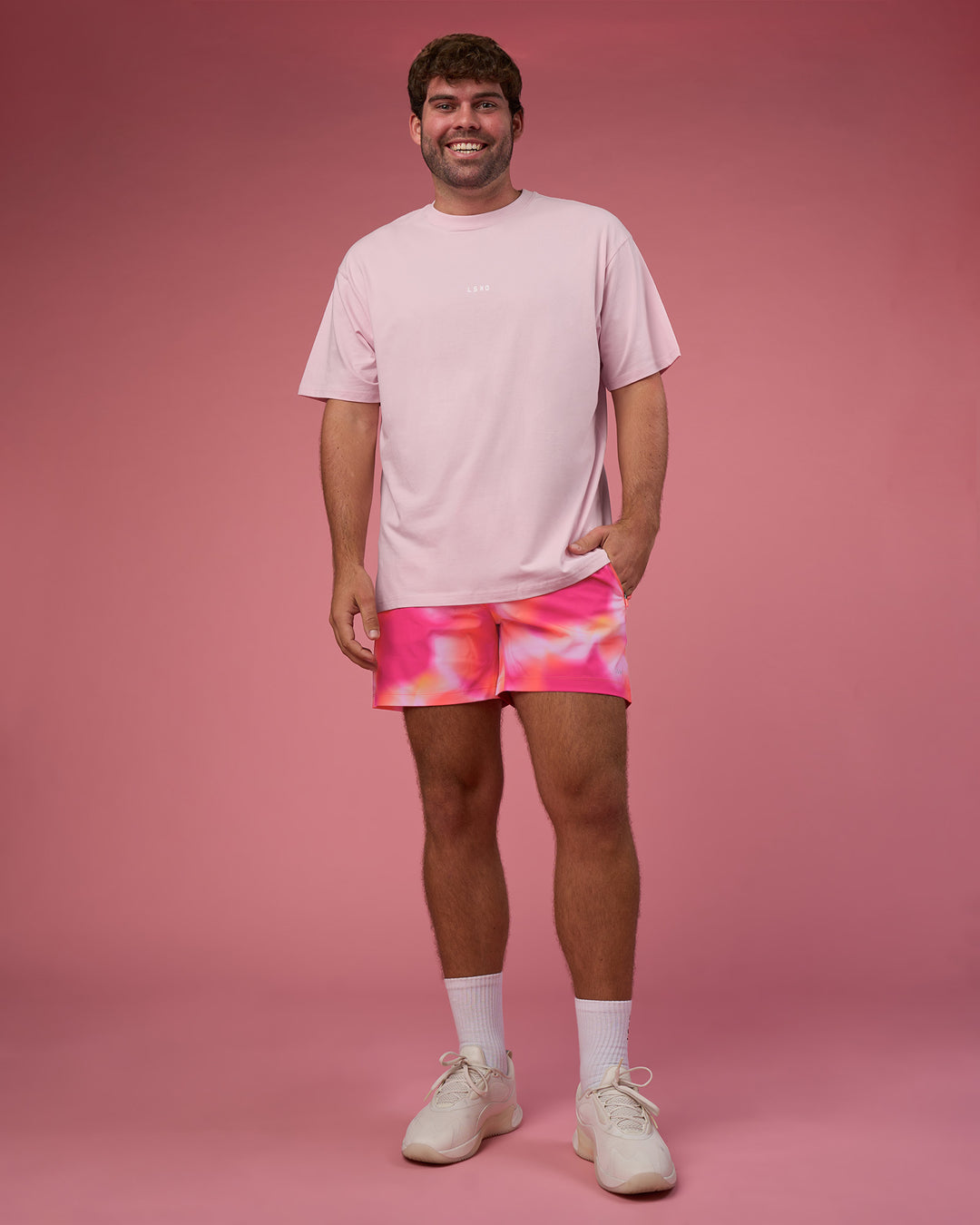 Man wearing BCAM FLXCotton Oversized Tee - Marshmallow-White | Model:Fletcher | Size:XL - view 5