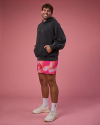 Man wearing BCAM Washed Unisex Oversized Hoodie - Black Washed-Pink | Model:Fletcher | Size:XL | Thumbnail Index: 12