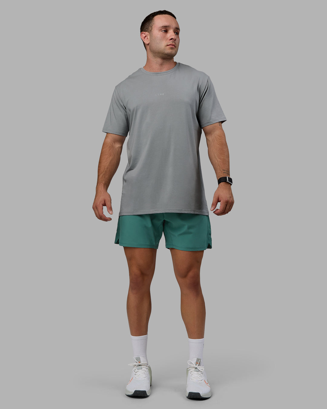 Man wearing Base FLXCotton Tee - Circular Grey - view 5