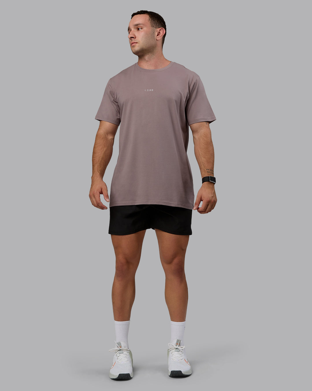 Man wearing Base FLXCotton Tee - Greyish Purple - view 1
