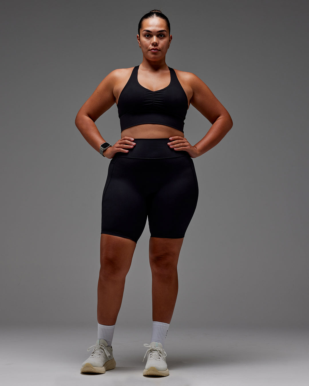Woman wearing Fusion Ultra High-Rise 9" Short Pockets - Black | Model:Aimee | Size:XL - view 32